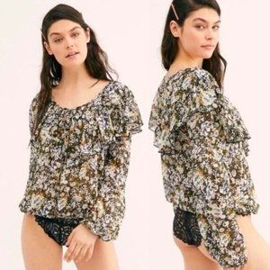 Free People Intimately Say It To Me Floral Ruffle Bodysuit | Size Medium